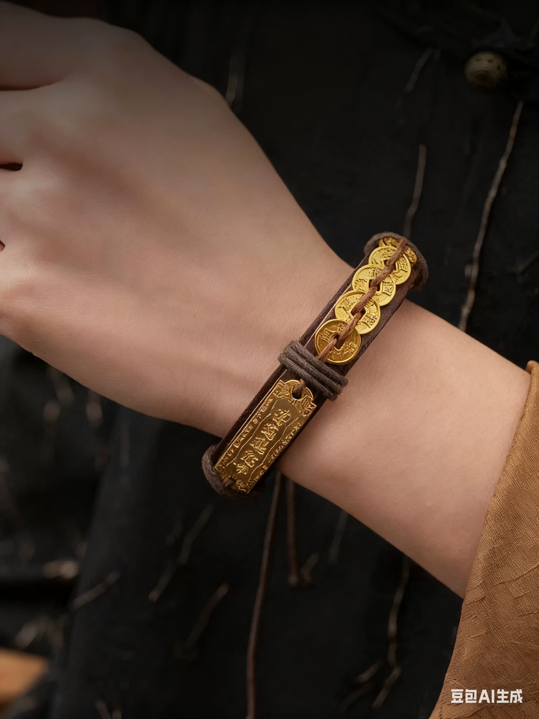 Five Emperor Coins Power Woven Leather Bracelet