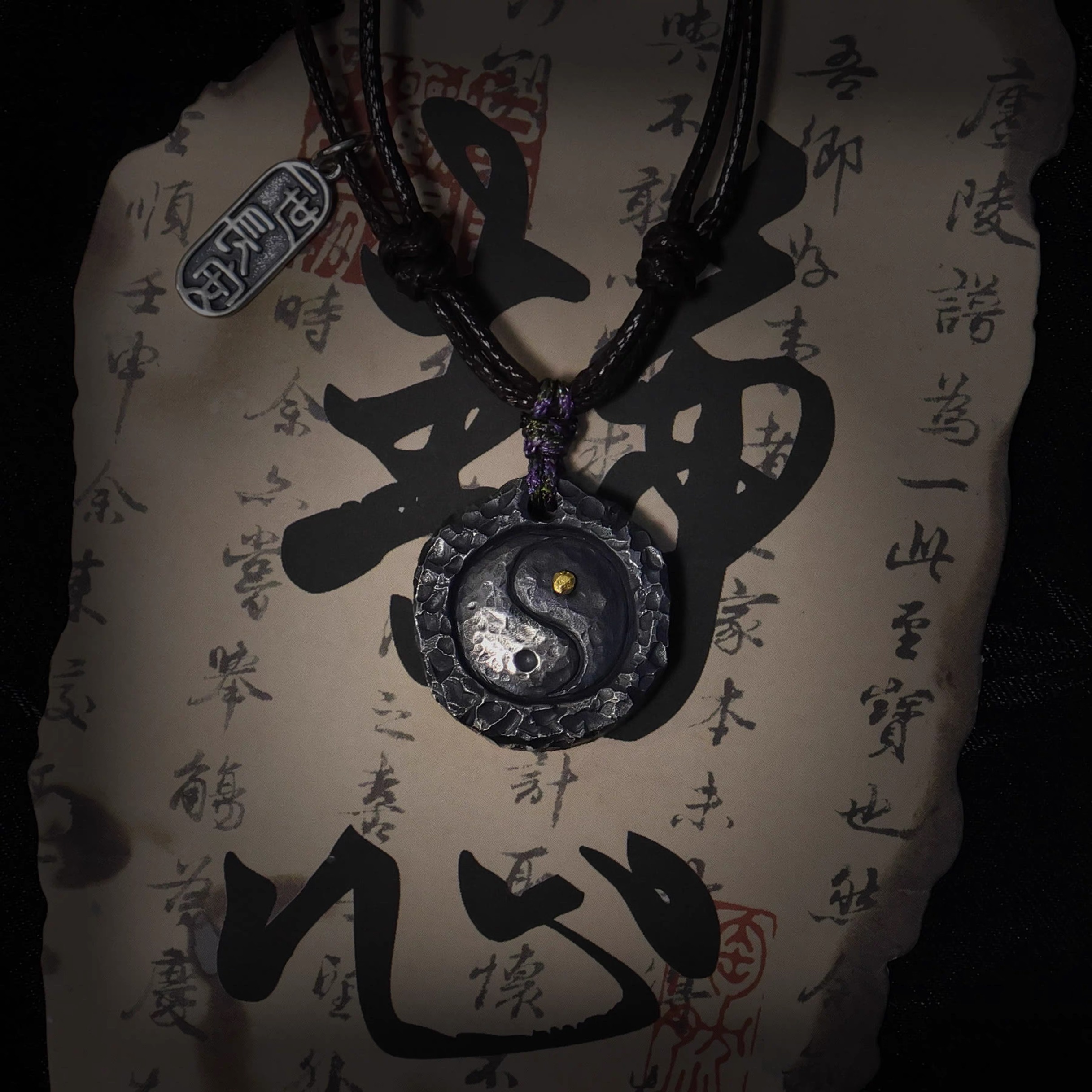 Handcrafted Pure Silver Tai Chi Pendant with Gold Inlay